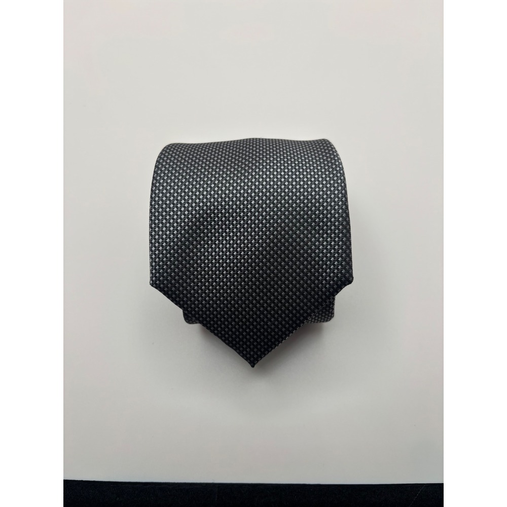 Michael Kors Mens Grey Black Micro Check Geometric Pattern Polyester Necktie